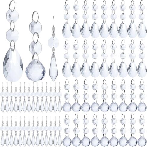 66 Pack Chandelier Crystal Prism Replacement, 38mm Hanging Clear Crystal Glass Bead Prisms 20mm Chandelier Crystals Modern for Foyer Wedding Lamp Windows Christmas Tree Decoration in Saudi Arabia