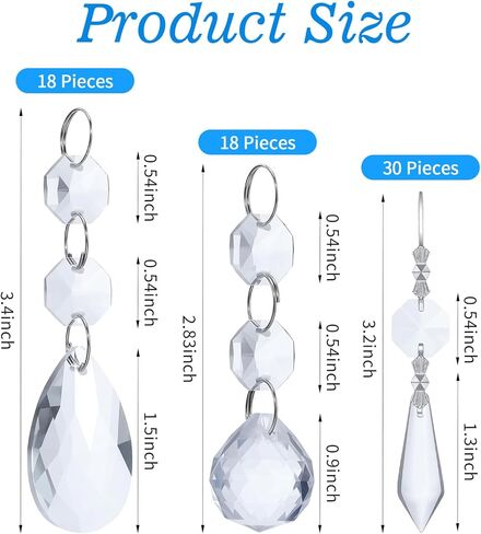 66 Pack Chandelier Crystal Prism Replacement, 38mm Hanging Clear Crystal Glass Bead Prisms 20mm Chandelier Crystals Modern for Foyer Wedding Lamp Windows Christmas Tree Decoration in Saudi Arabia