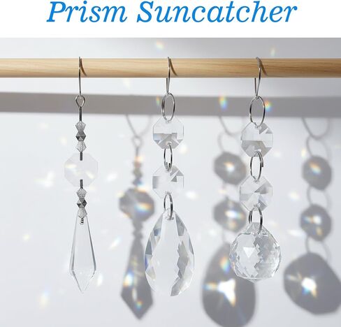 66 Pack Chandelier Crystal Prism Replacement, 38mm Hanging Clear Crystal Glass Bead Prisms 20mm Chandelier Crystals Modern for Foyer Wedding Lamp Windows Christmas Tree Decoration in Saudi Arabia
