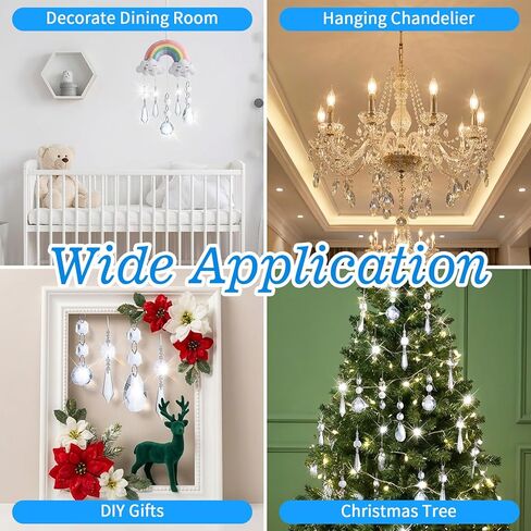 66 Pack Chandelier Crystal Prism Replacement, 38mm Hanging Clear Crystal Glass Bead Prisms 20mm Chandelier Crystals Modern for Foyer Wedding Lamp Windows Christmas Tree Decoration in Saudi Arabia