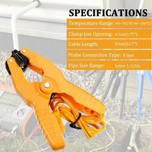 2Pcs HVAC Temperature Clamp, K-Type Thermocouple Pipe Clamp, Pipe Temperature Probe for Multimeter/HVAC, Measure Range -40°F to 392°F in Kuwait