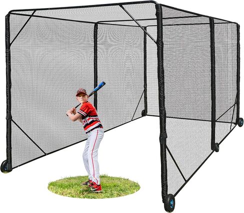 قفص مضرب البيسبول والكرة اللينة شديد التحمل بعجلات - قفص مضرب محمول من الدرجة التجارية للفناء الخلفي والممر والتدريب واستخدام النادي | ممارسة الرياضات المتعددة | سهولة الإعداد (20 قدمًا) in Kuwait