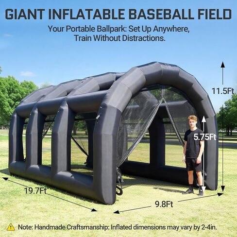 OZIS Inflatable Tennis Tent Baseball Batting Cage with Blower,Durable Inflatable Tennis Tent Baseball Softball Court Training Equipment Batting & Pitching Cage for Indoor/Outdoor Backyard Plays(Black in Kuwait
