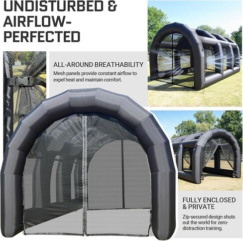 OZIS Inflatable Tennis Tent Baseball Batting Cage with Blower,Durable Inflatable Tennis Tent Baseball Softball Court Training Equipment Batting & Pitching Cage for Indoor/Outdoor Backyard Plays(Black in Kuwait