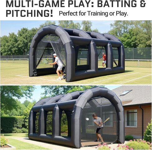 OZIS Inflatable Tennis Tent Baseball Batting Cage with Blower,Durable Inflatable Tennis Tent Baseball Softball Court Training Equipment Batting & Pitching Cage for Indoor/Outdoor Backyard Plays(Black in Kuwait