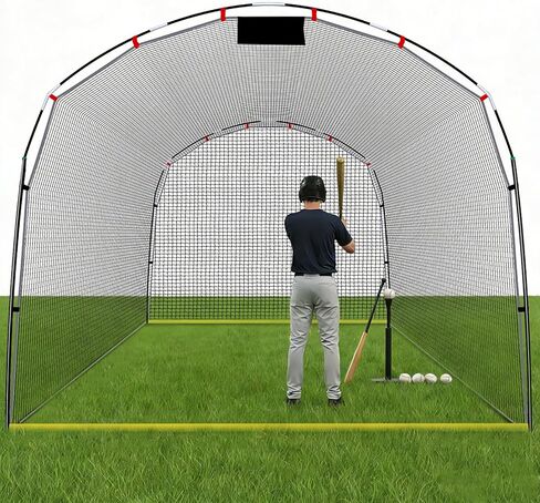 Baseball Batting Cage for Backyard: 13x10x8FT Heavy Duty Training Net with Fiberglass Poles & PE Netting - Portable Collapsible Hitting Tunnel for Home Park Use by Youth Players Coaches in Kuwait