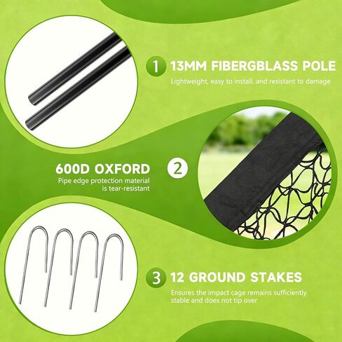 Baseball Batting Cage for Backyard: 13x10x8FT Heavy Duty Training Net with Fiberglass Poles & PE Netting - Portable Collapsible Hitting Tunnel for Home Park Use by Youth Players Coaches in Kuwait