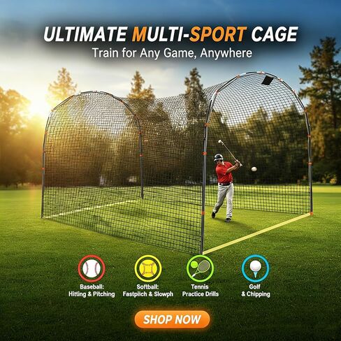 Baseball Batting Cage for Backyard: 13x10x8FT Heavy Duty Training Net with Fiberglass Poles & PE Netting - Portable Collapsible Hitting Tunnel for Home Park Use by Youth Players Coaches in Kuwait