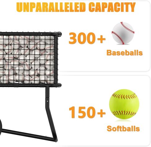 عربة بيسبول بعجلات، حامل كرات رياضية كبيرة، حامل كرة لينة، قفص الضرب يحمل ما يصل إلى 300 كرة بيسبول أو 150 كرة لينة، 17.71 بوصة عرض × 25.59 بوصة طول × 47.24 بوصة ارتفاع، (أسود) in Kuwait