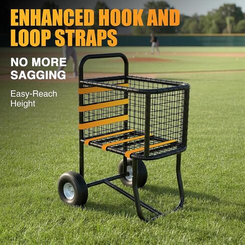 عربة بيسبول بعجلات، حامل كرات رياضية كبيرة، حامل كرة لينة، قفص الضرب يحمل ما يصل إلى 300 كرة بيسبول أو 150 كرة لينة، 17.71 بوصة عرض × 25.59 بوصة طول × 47.24 بوصة ارتفاع، (أسود) in Kuwait