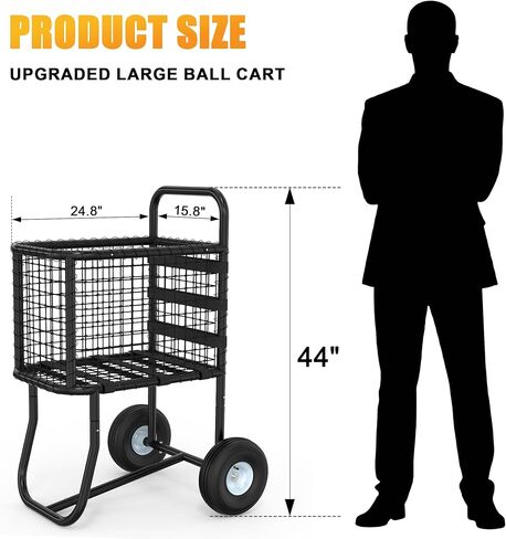 عربة بيسبول بعجلات، حامل كرات رياضية كبيرة، حامل كرة لينة، قفص الضرب يحمل ما يصل إلى 300 كرة بيسبول أو 150 كرة لينة، 17.71 بوصة عرض × 25.59 بوصة طول × 47.24 بوصة ارتفاع، (أسود) in Kuwait
