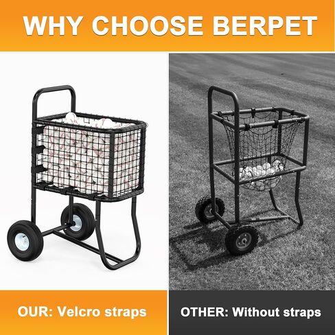 عربة بيسبول بعجلات، حامل كرات رياضية كبيرة، حامل كرة لينة، قفص الضرب يحمل ما يصل إلى 300 كرة بيسبول أو 150 كرة لينة، 17.71 بوصة عرض × 25.59 بوصة طول × 47.24 بوصة ارتفاع، (أسود) in Kuwait