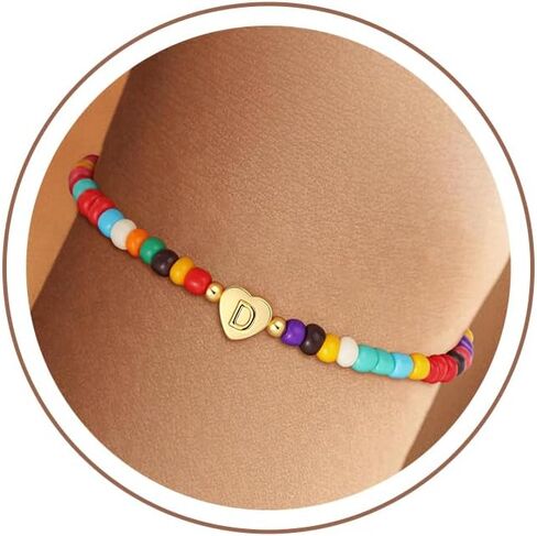 Colorful Initial Bracelets for Women Girls, Cute Beaded Heart Initial Bracelet Teen Girl Gifts Trendy Stuff Gold Personalized Bracelet Gifts for Women in Kuwait