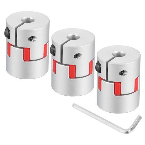 uxcell 3pcs D20 L25 6.35mm to 10mm Flexible Plum Shaft Coupling Aluminum Motor Connector Flexible Spider Coupler for 3D Printer CNC Machine and Servo Stepper Motor (Silver Tone/Red) in Saudi Arabia