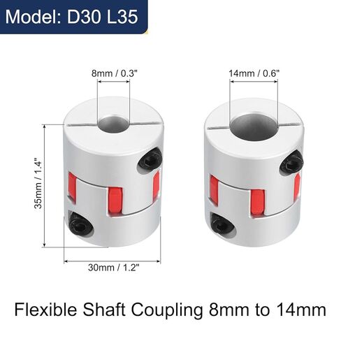 uxcell D30 L35 8mm to 14mm Flexible Plum Shaft Coupling Aluminum Motor Connector Flexible Spider Coupler for 3D Printer CNC Machine and Servo Stepper Motor (Silver Tone/Red) in Kuwait