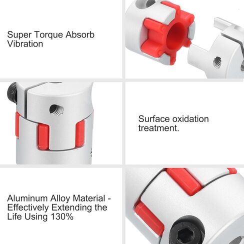 uxcell D30 L35 8mm to 14mm Flexible Plum Shaft Coupling Aluminum Motor Connector Flexible Spider Coupler for 3D Printer CNC Machine and Servo Stepper Motor (Silver Tone/Red) in Kuwait