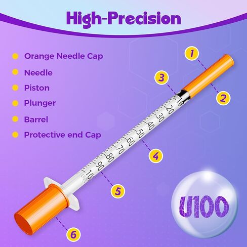 Syringes 1ml 31G 5/16" 8mm Needle U-100 1cc Syringe Disposable Lab Supplies, 100 Pack in Kuwait