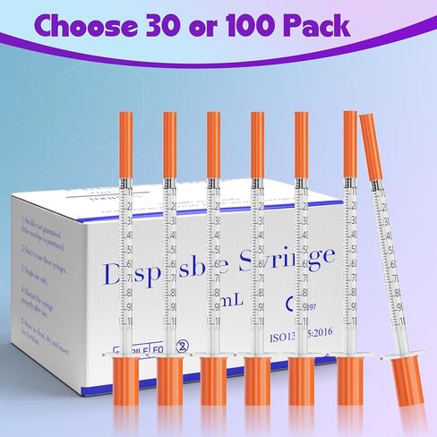 Syringes 1ml 31G 5/16" 8mm Needle U-100 1cc Syringe Disposable Lab Supplies, 100 Pack in Kuwait