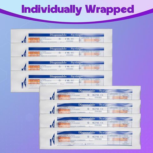 Syringes 1ml 31G 5/16" 8mm Needle U-100 1cc Syringe Disposable Lab Supplies, 100 Pack in Kuwait