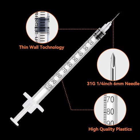 50 PACK U-100 Syringes 30G 5/16" 1ml/cc, Disposable Syringe, Lab Supplies, Individual Wrapped, Pack of 50 in Kuwait