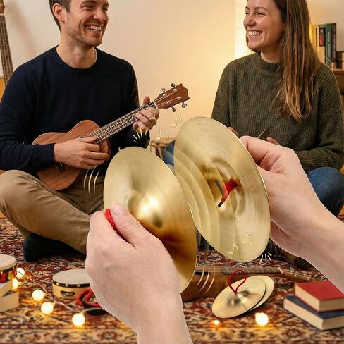 Foraineam 4 Pcs Small Brass Hand Cymbals 5.8 inch Mini Copper Hand Cymbal Gong Band Rhythm Beats Percussion Musical Instrument for Opera and Military Drums Performance, Rhythm Practice in Saudi Arabia