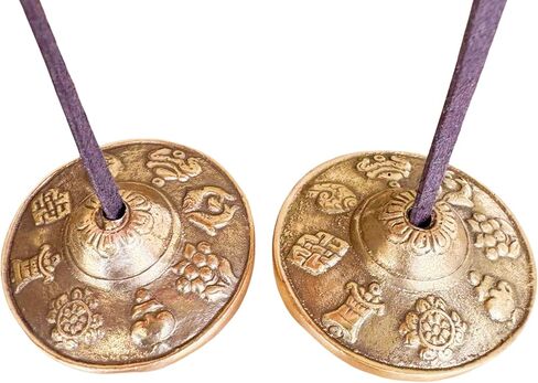 Tibetan Tingsha Cymbals, 2.6 inch Bronze Meditation Bells with Drawstring Bag, Traditional Sanskrit Design for Percussion Instrument in Kuwait