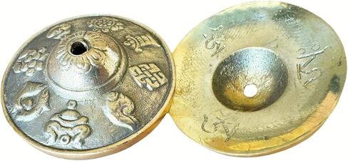 Tibetan Tingsha Cymbals, 2.6 inch Bronze Meditation Bells with Drawstring Bag, Traditional Sanskrit Design for Percussion Instrument in Kuwait