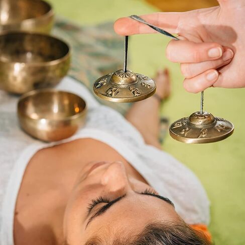 Tibetan Tingsha Cymbals, 2.6 inch Bronze Meditation Bells with Drawstring Bag, Traditional Sanskrit Design for Percussion Instrument in Kuwait