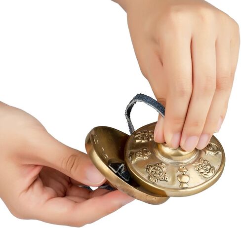 Tibetan Tingsha Cymbals, 2.6 inch Bronze Meditation Bells with Drawstring Bag, Traditional Sanskrit Design for Percussion Instrument in Kuwait