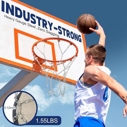 Chain Basketball Net Replacement - 21" Heavy Duty Rust Proof Galvanized Steel, All-Weather 12 Loops with Locking S-Hooks, Quick Installation for Standard Indoor/Outdoor Hoops in Kuwait