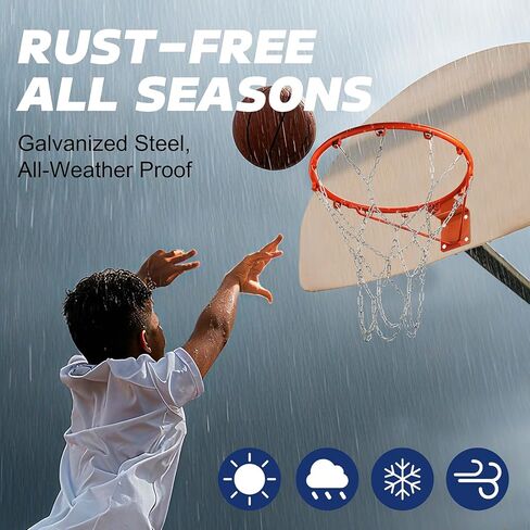 Chain Basketball Net Replacement - 21" Heavy Duty Rust Proof Galvanized Steel, All-Weather 12 Loops with Locking S-Hooks, Quick Installation for Standard Indoor/Outdoor Hoops in Kuwait