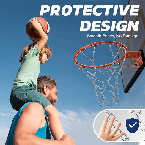 Chain Basketball Net Replacement - 21" Heavy Duty Rust Proof Galvanized Steel, All-Weather 12 Loops with Locking S-Hooks, Quick Installation for Standard Indoor/Outdoor Hoops in Kuwait