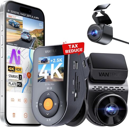 Vantrue S1 Pro Max 4K+4K Dash Cam Front and Rear, Dual Dash Camera with ADAS/BSD, Starvis2 HDR PlatePix™ Night Vision, 5GHz WiFi, GPS, Optional LTE, 24/7 Parking Mode, Voice Control, Support 1TB Max in Kuwait
