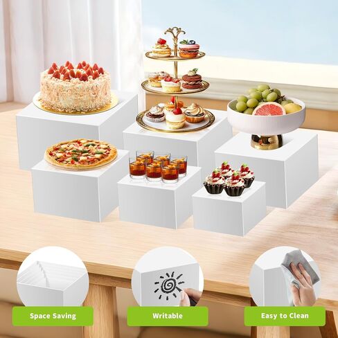 6 Pcs Buffet Risers（Size：5''-6''-7''-8''-9''-10'',Food Risers for Buffet Table，White Acrylic Cube Display Risers Shelf for Catering, Party, Jewelry & Collectibles in Saudi Arabia