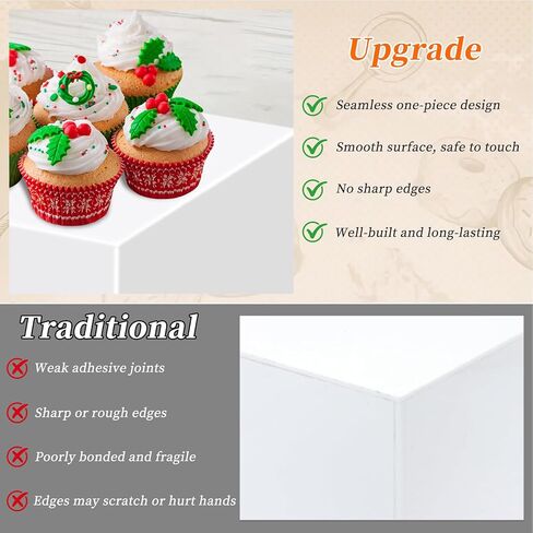 Draupnir 6 Pcs Food Risers for Display Party Included Mini Sign and Makers, 5 Sizes Hollow Acrylic Buffet Risers with Bottoms, White Catering Dessert Jewelry Collectibles Boxes(4",4",5",6",7",8") in Saudi Arabia