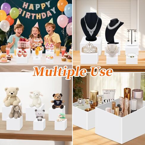 Draupnir 6 Pcs Food Risers for Display Party Included Mini Sign and Makers, 5 Sizes Hollow Acrylic Buffet Risers with Bottoms, White Catering Dessert Jewelry Collectibles Boxes(4",4",5",6",7",8") in Saudi Arabia