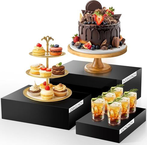 3 Pack Extra Large Acrylic Buffet Risers - 14", 12", 10" White Display Stands with Hollow Bottoms, Cube Riser Boxes Nesting for Dessert Food Catering Buffet Display Party Supplies in Saudi Arabia