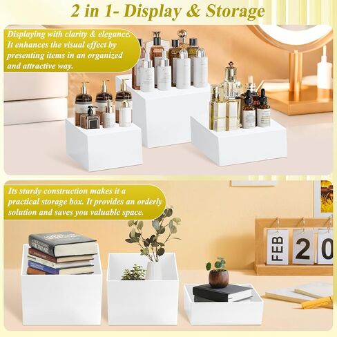 9 قطع من حاملات وحوامل البوفيه البيضاء | رافعات عرض الطعام لطاولة البوفيه | ستاندات أكريليك مع لافتات وأقلام | صناديق مكعبة للحفلات، أعياد الميلاد، الزفاف، تقديم الطعام، التشكيلة | الحجم 10''-9''-8''-7''-6''-5'' in Kuwait