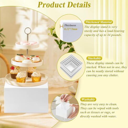 9 قطع من حاملات وحوامل البوفيه البيضاء | رافعات عرض الطعام لطاولة البوفيه | ستاندات أكريليك مع لافتات وأقلام | صناديق مكعبة للحفلات، أعياد الميلاد، الزفاف، تقديم الطعام، التشكيلة | الحجم 10''-9''-8''-7''-6''-5'' in Kuwait