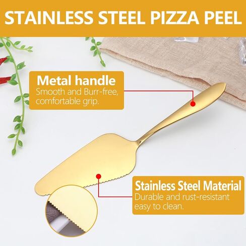 GRETJOB 12 Pcs Pizza Pan Riser Stand Set, 4 Metal Pizza Table Stands + 4 Nonstick Pizza Pans + 4 Pie Servers, Gold Pizza Rack & Tray for Baking, Dessert, Cheese, Party, and Restaurant Use (Gold) in Saudi Arabia