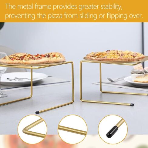 GRETJOB 12 Pcs Pizza Pan Riser Stand Set, 4 Metal Pizza Table Stands + 4 Nonstick Pizza Pans + 4 Pie Servers, Gold Pizza Rack & Tray for Baking, Dessert, Cheese, Party, and Restaurant Use (Gold) in Saudi Arabia