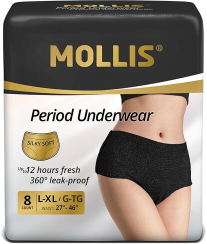 ملابس داخلية للنساء من MOLLIS للاستعمال مرة واحدة، سراويل داخلية بعد الولادة، ملابس داخلية للأمهات مقاومة للتسرب، لون أسود، مقاس كبير/X-Large، عدد 8 in Kuwait