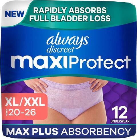 Always Discreet MaxiProtect Adult Diapers for Women, Incontinence Underwear, Postpartum Essentials, Bladder Leak Protection, Disposable Briefs, Maximum Plus Absorbency, Size L, 14 Count in Kuwait