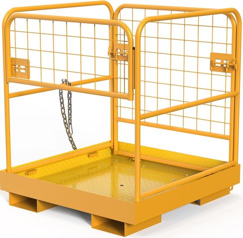 YINTATECH 36 بوصة × 36 بوصة قفص أمان للرافعة الشوكية، منصة عمل رافعة شوكية فولاذية شديدة التحمل بسعة 1150 رطل، سلة رجل مع سلاسل أمان واحدة لصيانة المستودعات الجوية in Kuwait