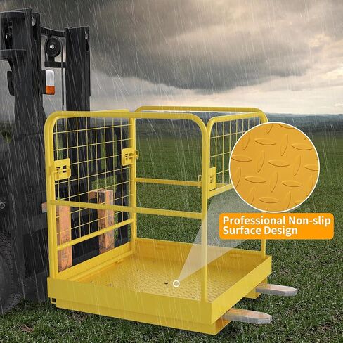 YINTATECH 36 بوصة × 36 بوصة قفص أمان للرافعة الشوكية، منصة عمل رافعة شوكية فولاذية شديدة التحمل بسعة 1150 رطل، سلة رجل مع سلاسل أمان واحدة لصيانة المستودعات الجوية in Kuwait
