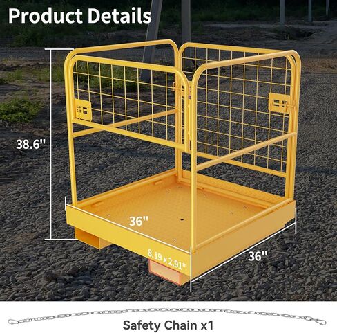 YINTATECH 36 بوصة × 36 بوصة قفص أمان للرافعة الشوكية، منصة عمل رافعة شوكية فولاذية شديدة التحمل بسعة 1150 رطل، سلة رجل مع سلاسل أمان واحدة لصيانة المستودعات الجوية in Kuwait