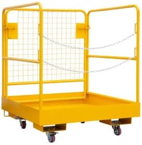 Heavy-Duty Carbon Steel Forklift Safety Cage - 36x36 in, 1200 Lbs Capacity, with Casters, Chain Door, Industrial Work Platform for Elevated Maintenance & Construction Tasks in Kuwait