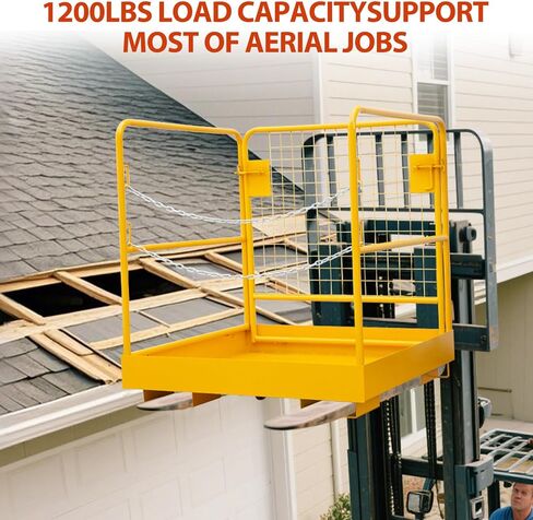 Heavy-Duty Carbon Steel Forklift Safety Cage - 36x36 in, 1200 Lbs Capacity, with Casters, Chain Door, Industrial Work Platform for Elevated Maintenance & Construction Tasks in Kuwait