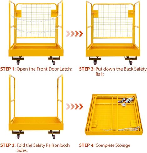 Heavy-Duty Carbon Steel Forklift Safety Cage - 36x36 in, 1200 Lbs Capacity, with Casters, Chain Door, Industrial Work Platform for Elevated Maintenance & Construction Tasks in Kuwait