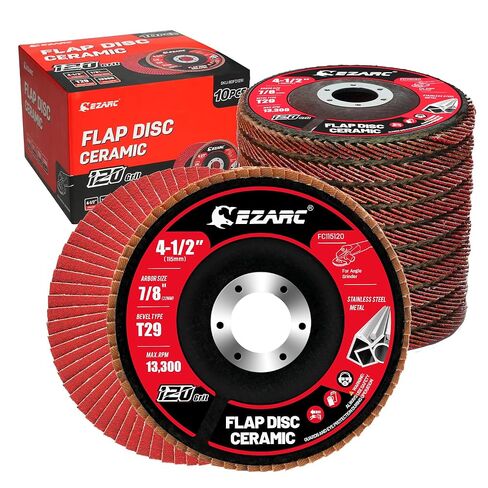 EZARC Ceramic Flap Discs 40 Grit, 4 1/2 x 7/8-Inch Flap Sanding Disc, Type 29 Ceramic Grinding Wheel for Stainless Steel, Non-Ferrous Metal, Cast Iron, Sheet Metal, 10 Pack in Saudi Arabia